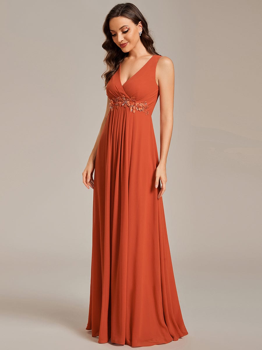 V-Neck Sleeveless A-Line Evening Dress with Appliques #color_Burnt Orange