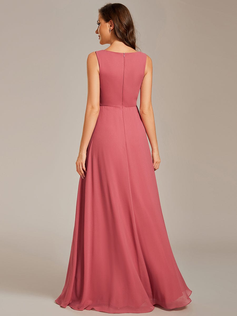 V-Neck Sleeveless A-Line Evening Dress with Appliques #color_Came Brown