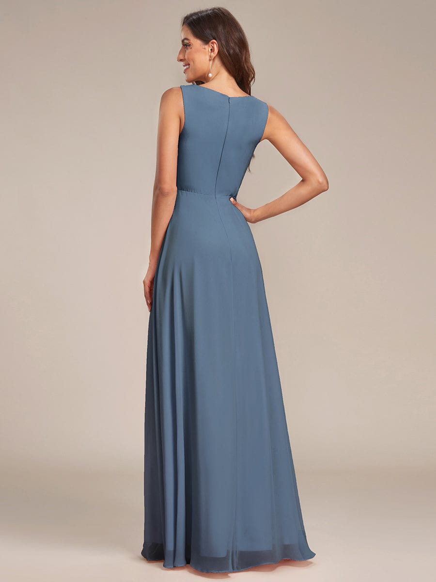 V-Neck Sleeveless A-Line Evening Dress with Appliques #color_Dusty Navy