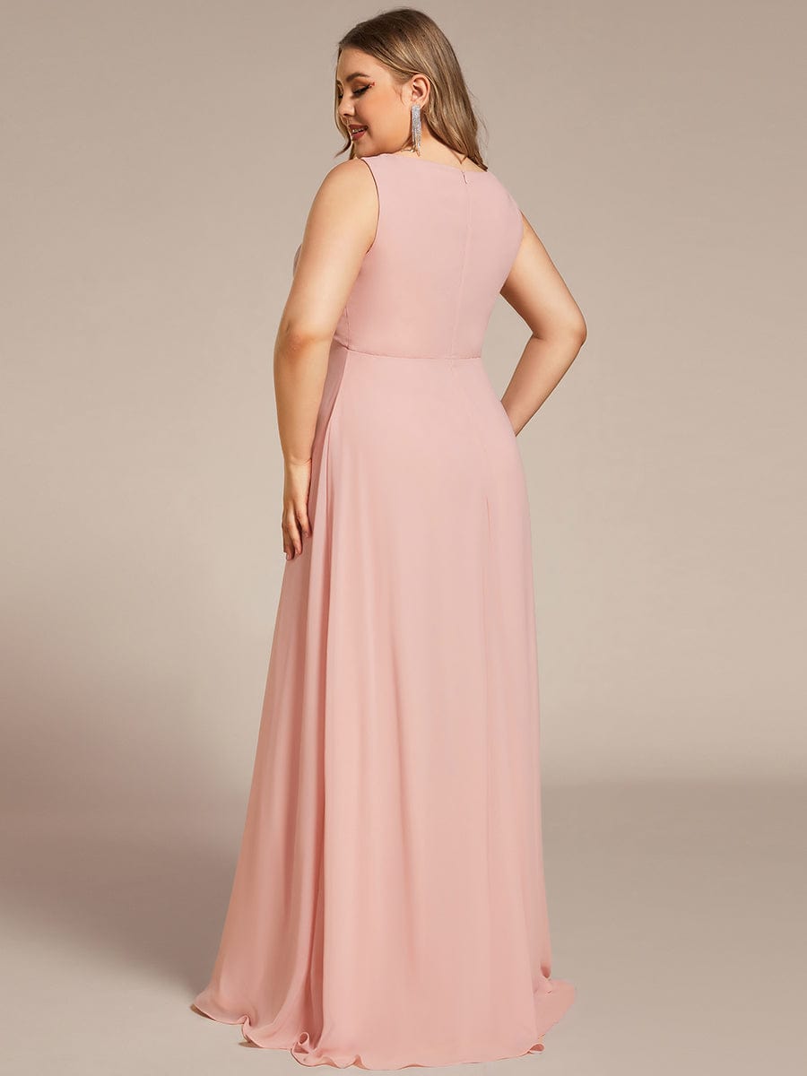 V-Neck Sleeveless A-Line Evening Dress with Appliques #color_Pink