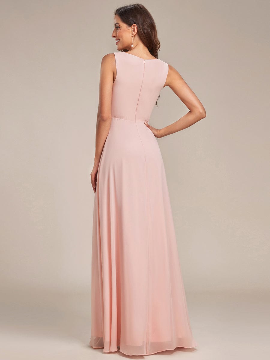 V-Neck Sleeveless A-Line Evening Dress with Appliques #color_Pink