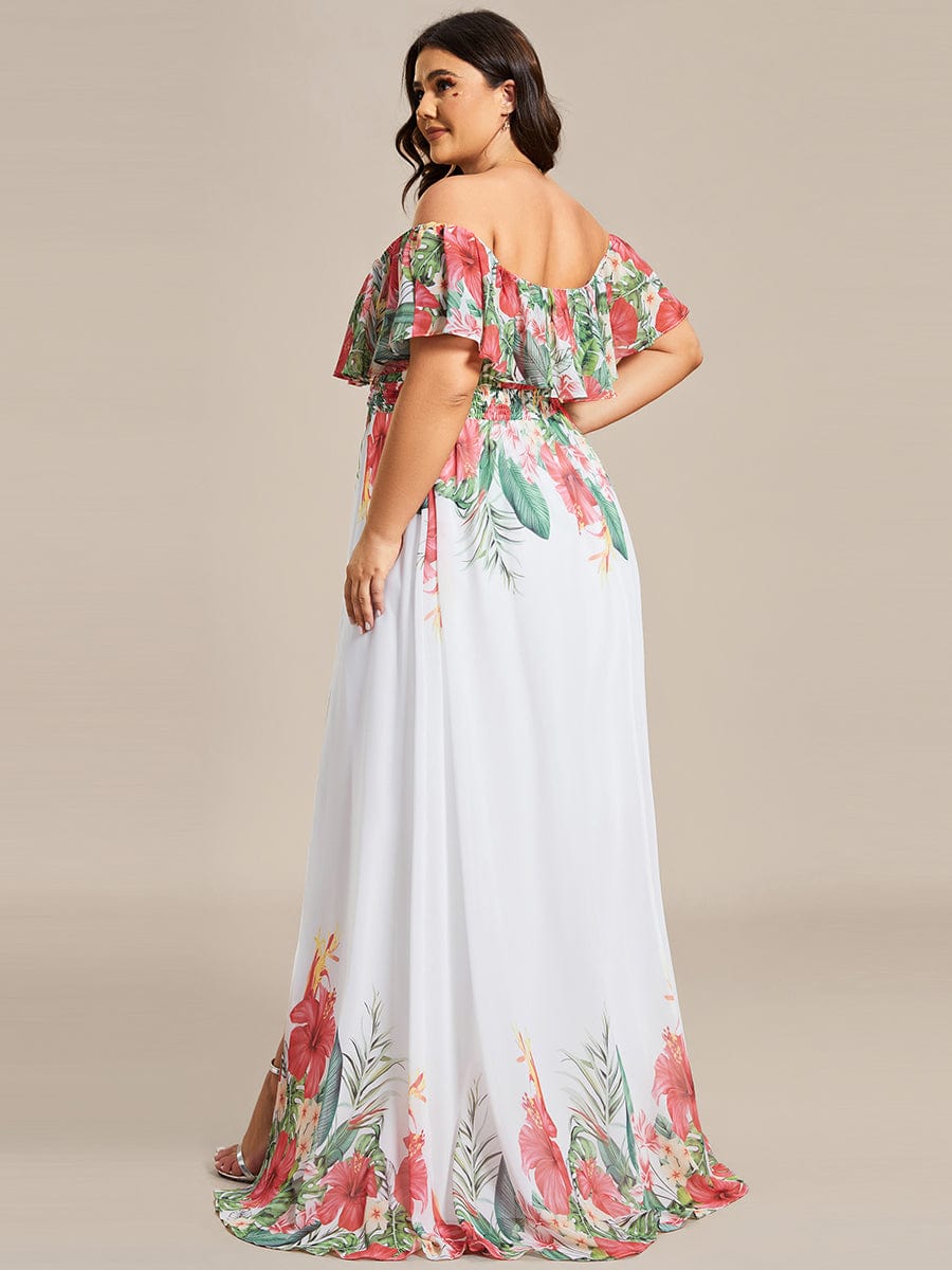 Bohemian Off the Shoulder Chiffon A-Line Summer Evening Dress #color_White Red