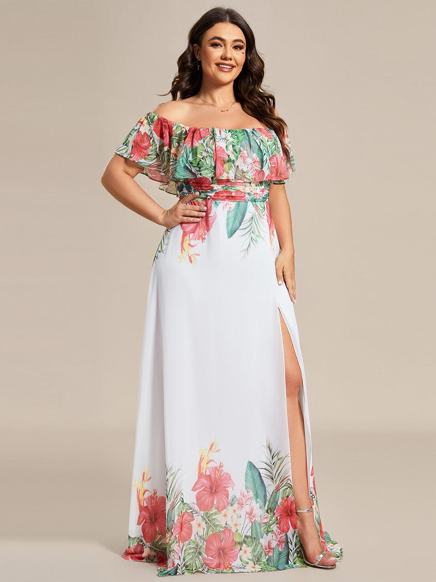 Bohemian Off the Shoulder Chiffon A-Line Summer Evening Dress #color_White Red