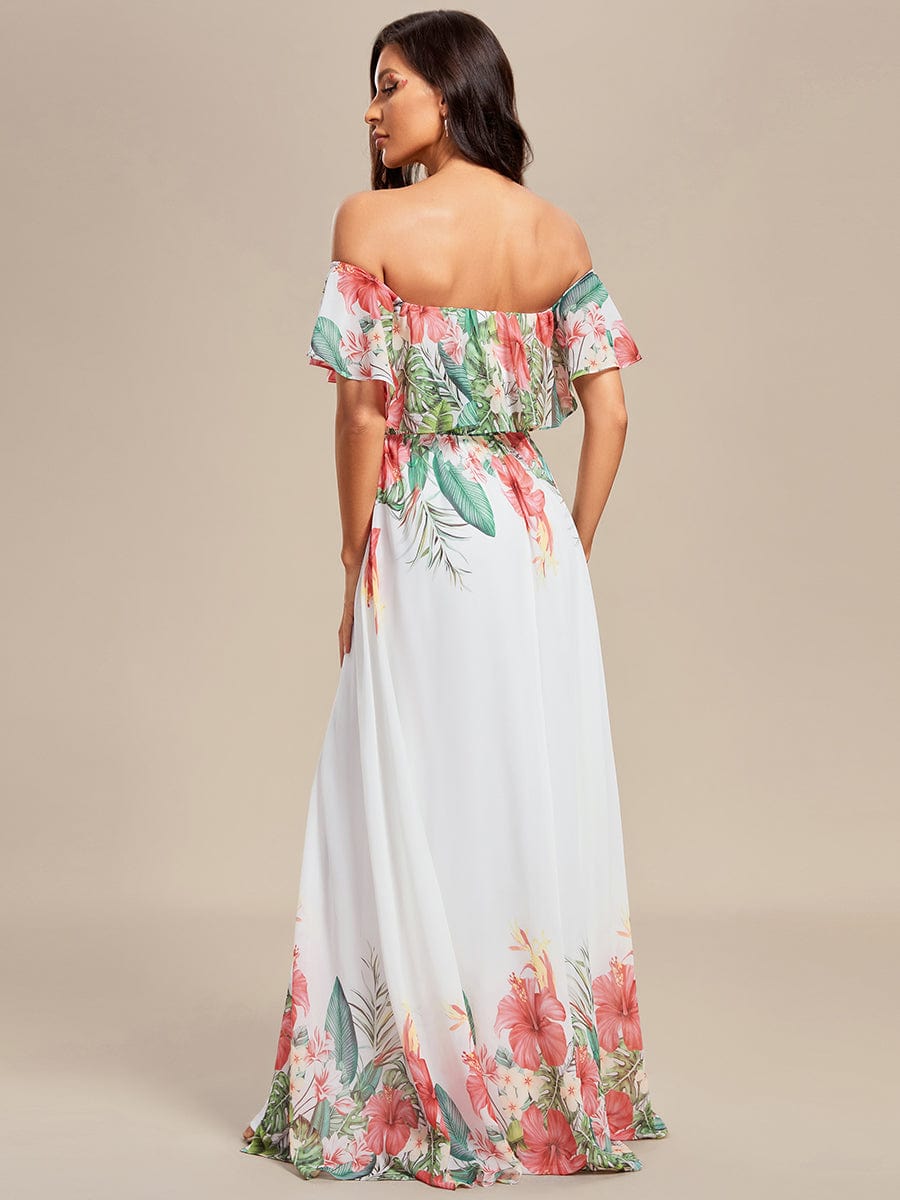 Bohemian Off the Shoulder Chiffon A-Line Summer Evening Dress #color_White Red