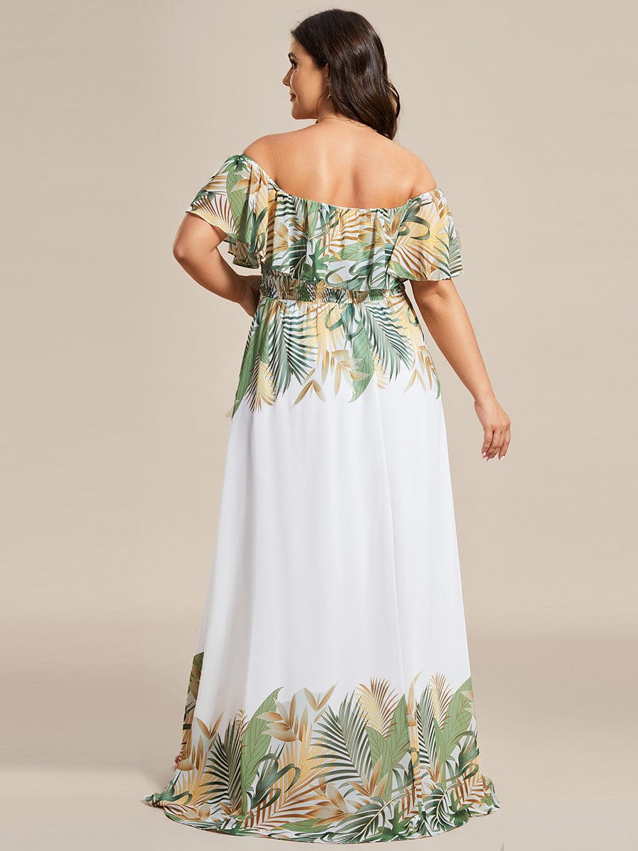 Bohemian Off the Shoulder Chiffon A-Line Summer Evening Dress #color_White Green