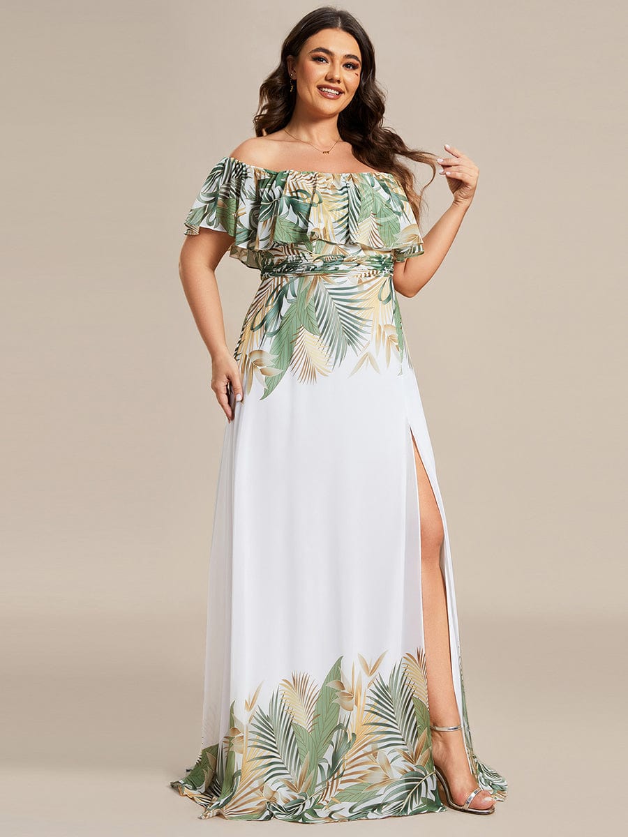 Bohemian Off the Shoulder Chiffon A-Line Summer Evening Dress #color_White Green