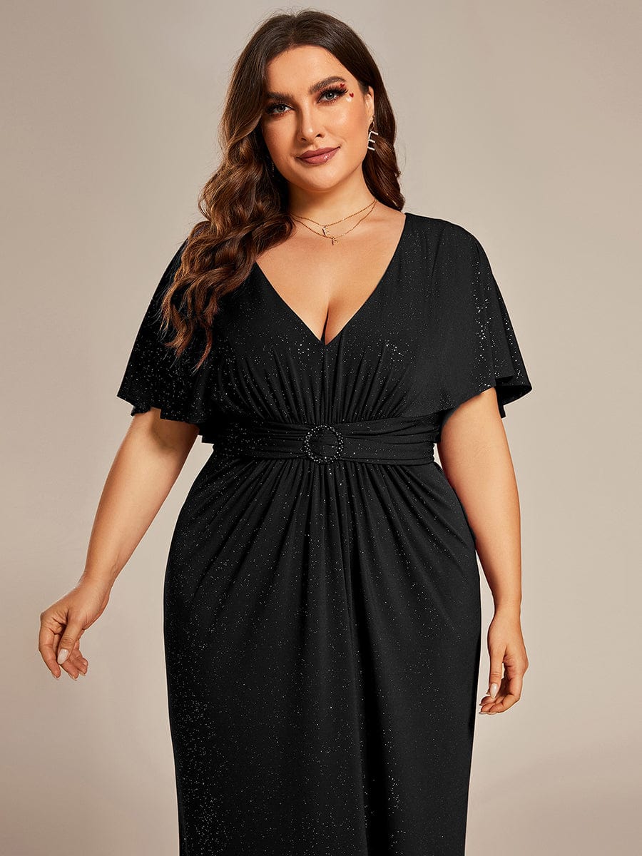 Elegant Plus Size Glitter Bat Wing Sleeve Mermaid Evening Dress