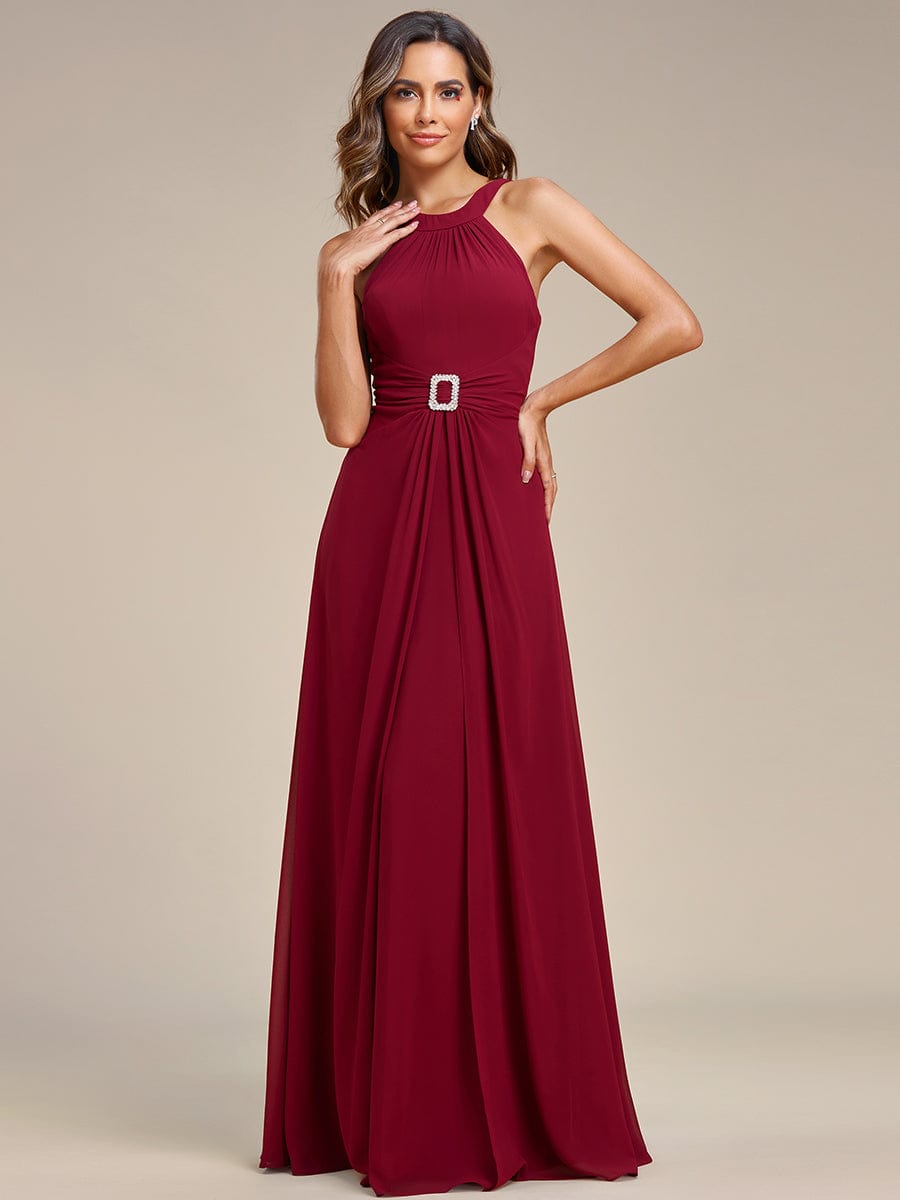 Graceful Halter Neck Chiffon Maxi Evening Dress #color_Burgundy