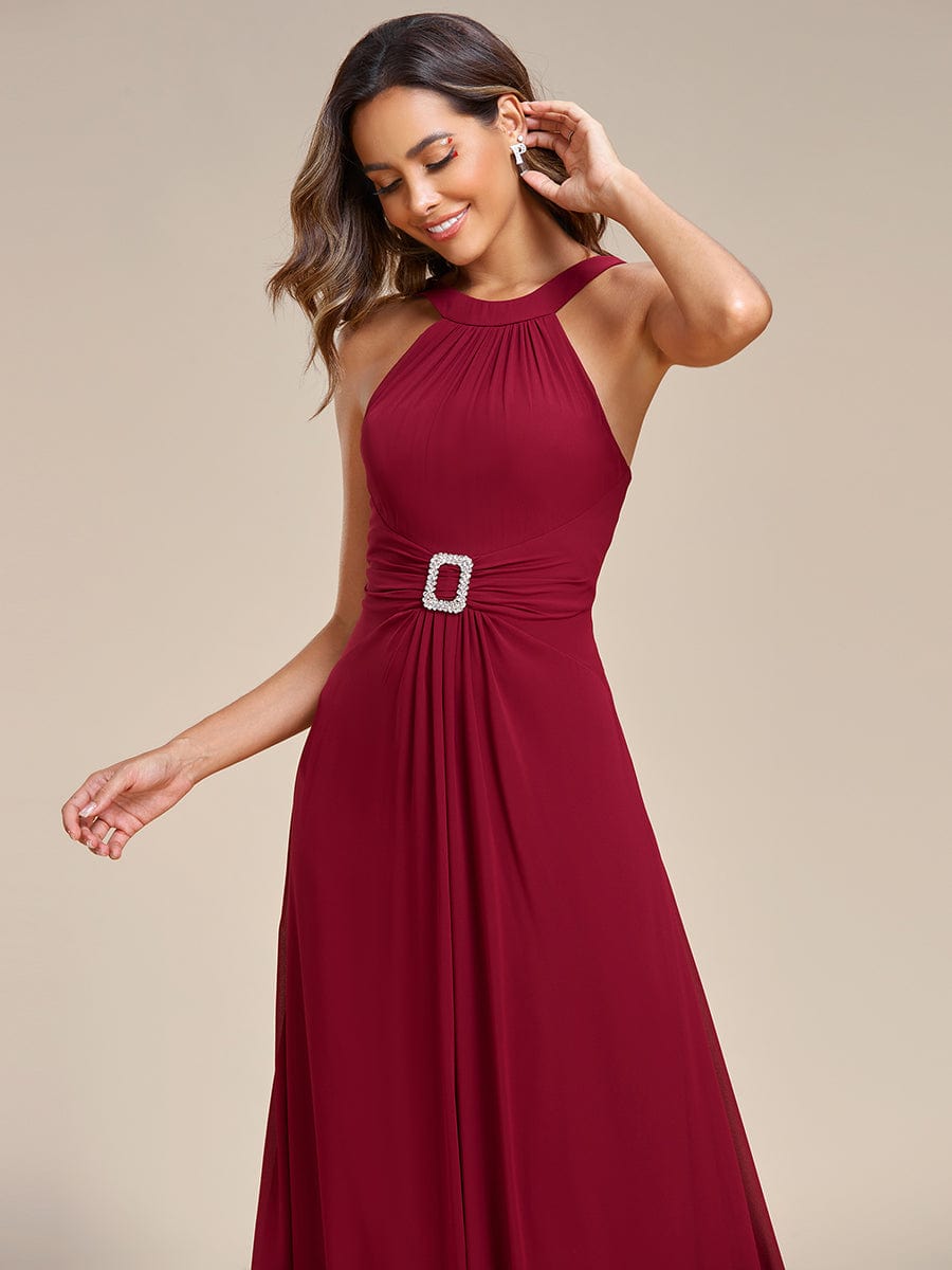 Graceful Halter Neck Chiffon Maxi Evening Dress #color_Burgundy