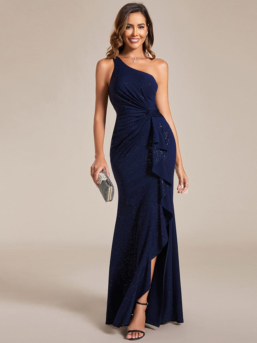 Glamorous One Shoulder Bodycon Sequin Evening Dress #color_Navy Blue