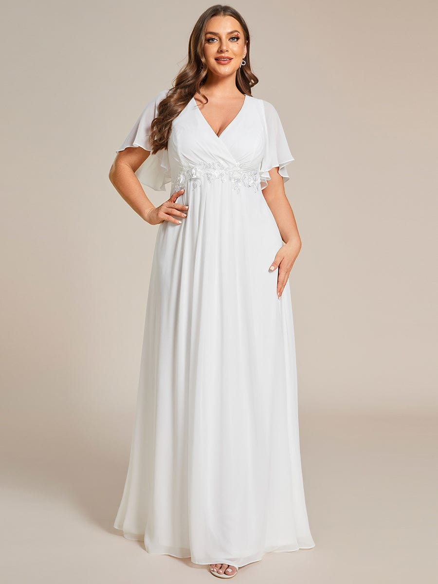 Plus Size Applique Short Sleeve A-Line Chiffon Evening Dress #color_Cream