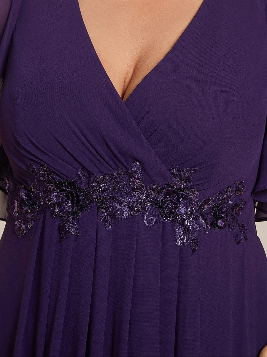 Plus Size Applique Short Sleeve A-Line Chiffon Evening Dress #color_Dark Purple