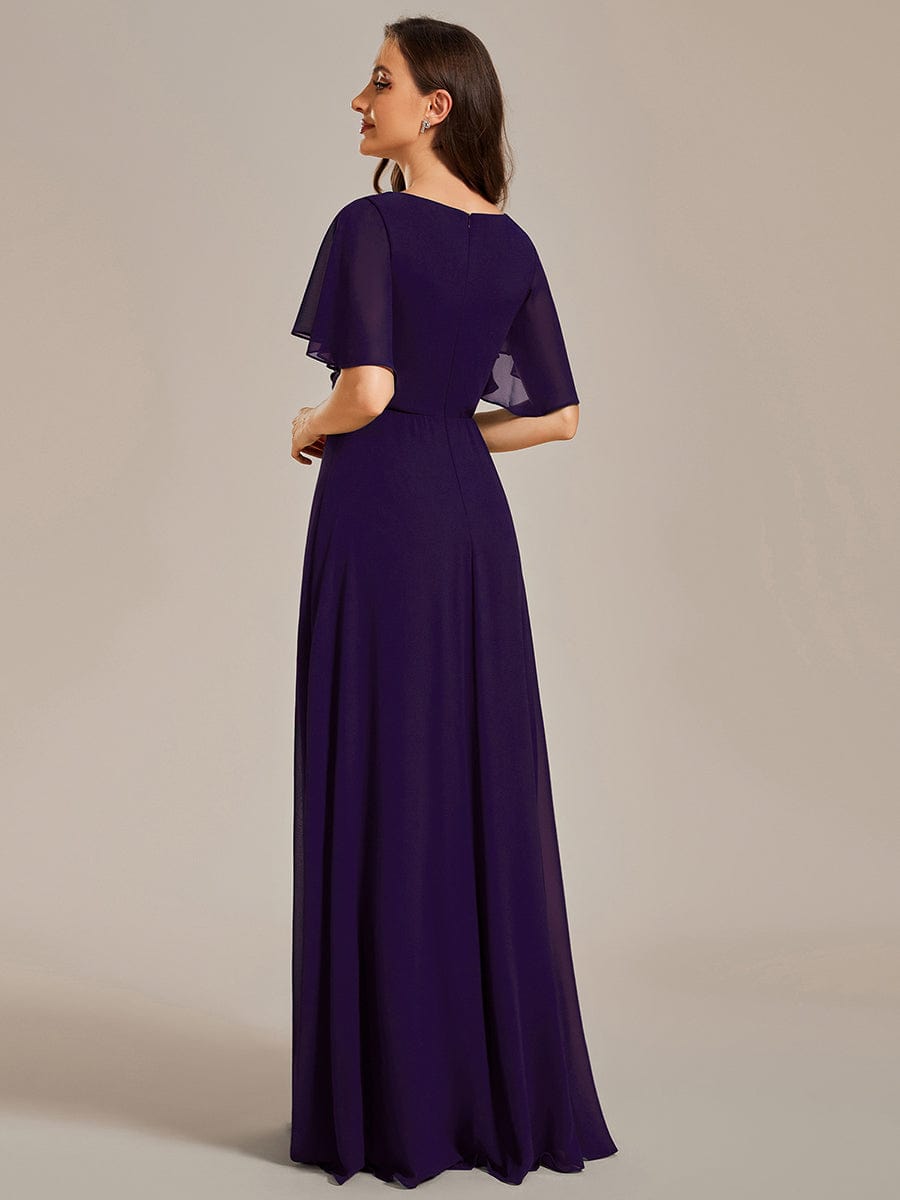 Elegant Chiffon Applique Evening Dress with Flutter Sleeves #color_Dark Purple