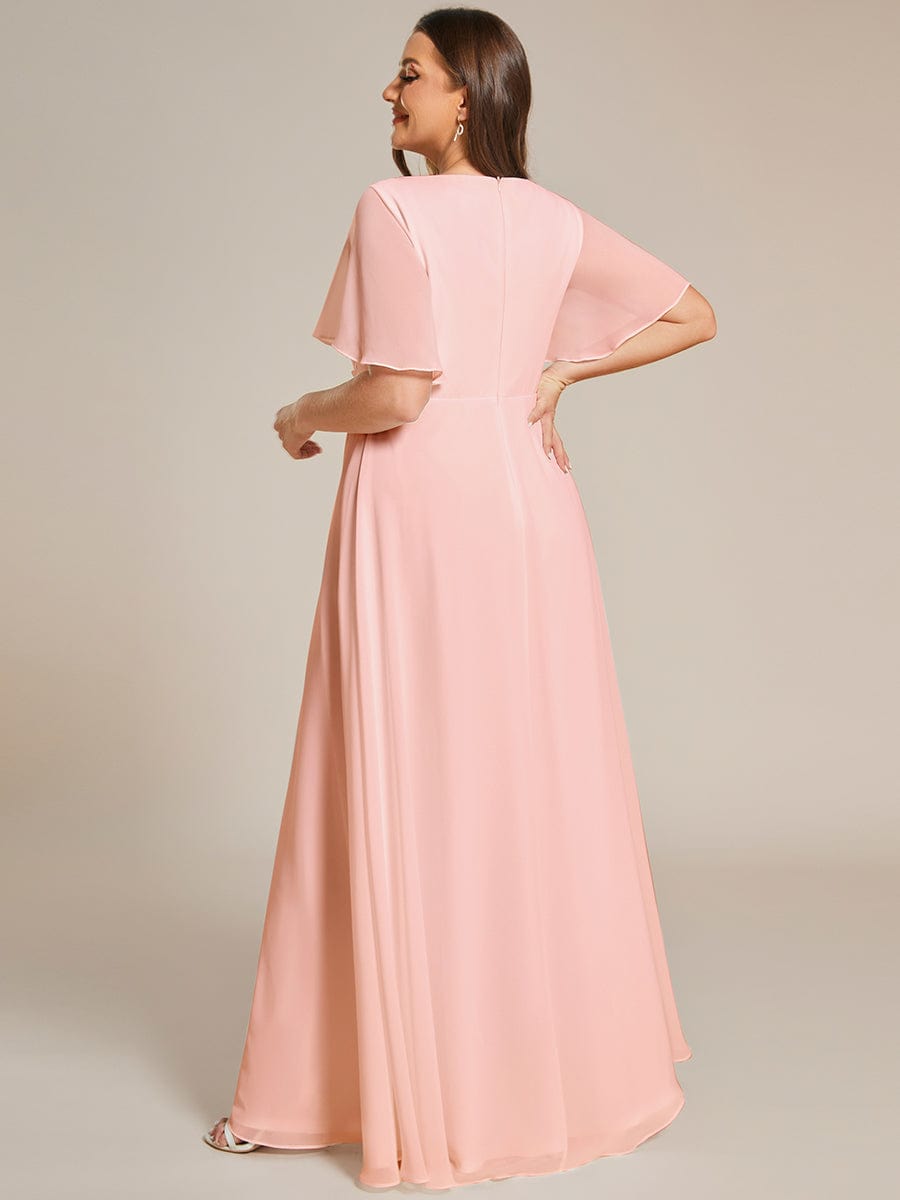 Elegant Chiffon Applique Evening Dress with Flutter Sleeves #color_Pink