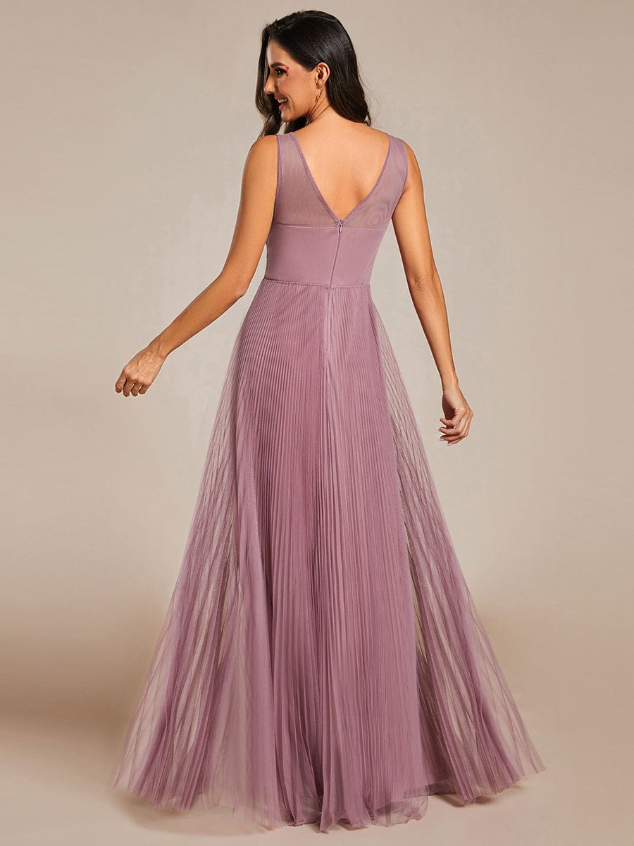 Elegant V-Neck Floor-Length A-Line Tulle Evening Dress #color_Purple Orchid