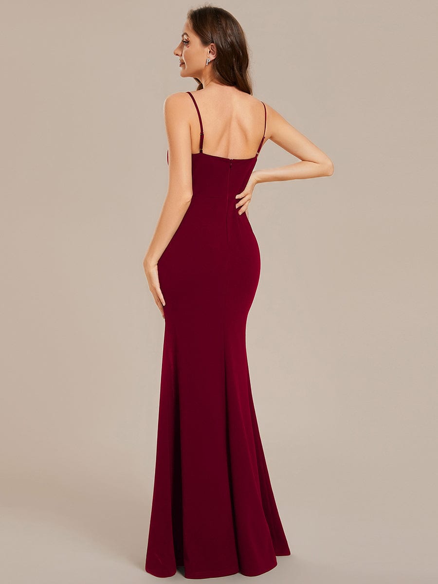 Simple Spaghetti Straps High Slit Bodycon Evening Dress #color_Burgundy