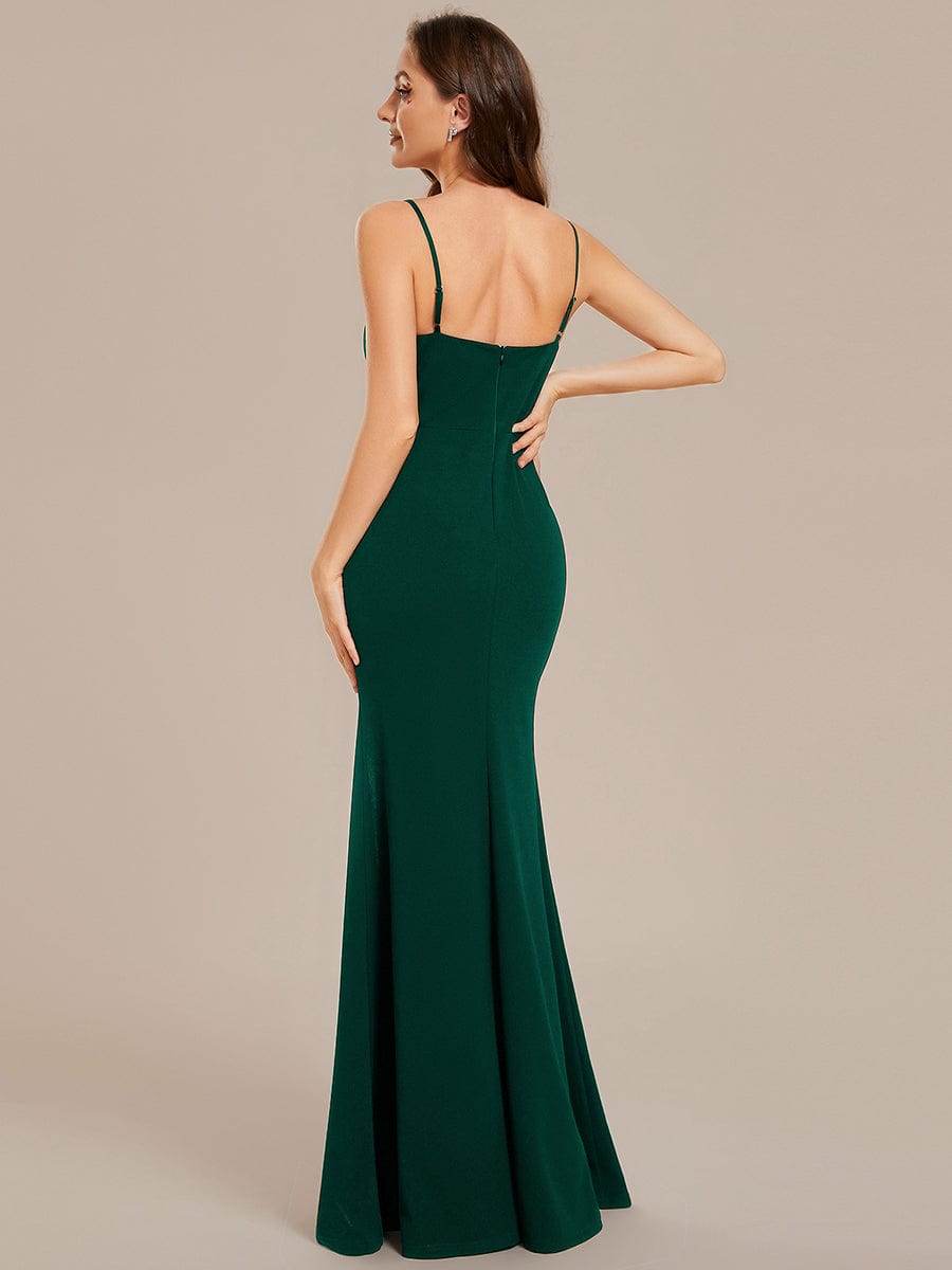 Simple Spaghetti Straps High Slit Bodycon Evening Dress #color_Dark Green