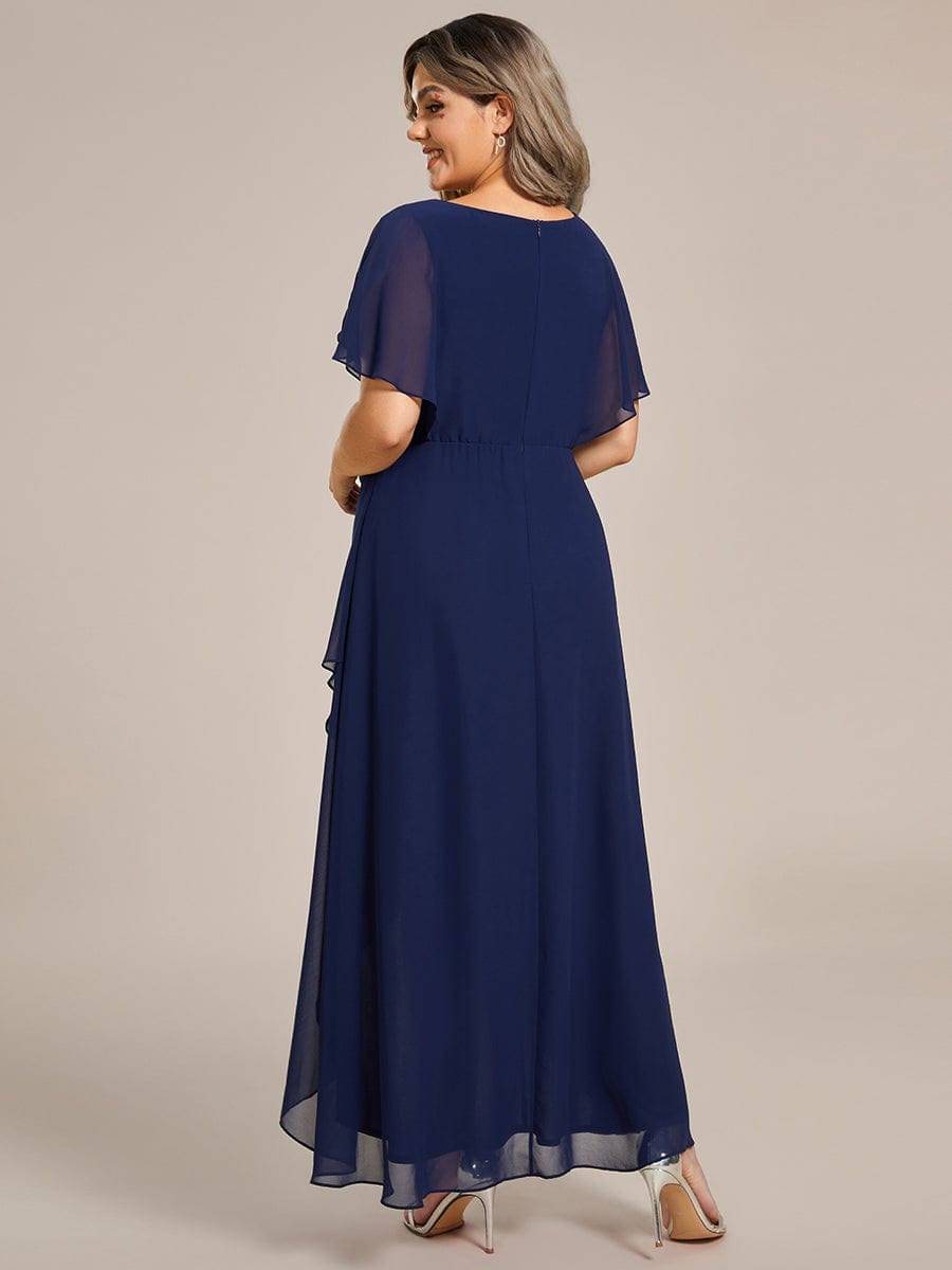 Waist Applique A-Line Chiffon V-Neck Evening Dress #color_Navy Blue