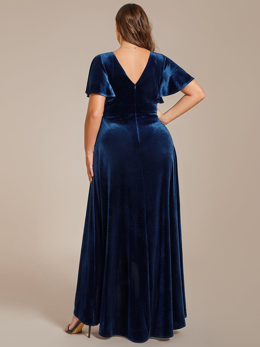 Plus Size A Line Velvet Evening Dress with Asymmetrical Hem Ever Pretty UK