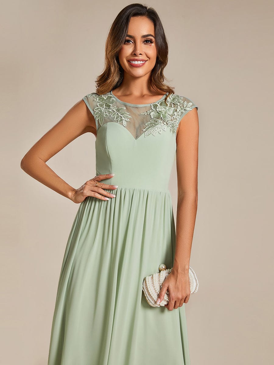 A-Line Cap Sleeves Round Neck Chiffon Evening Dress with Shoulder Print #color_Mint Green