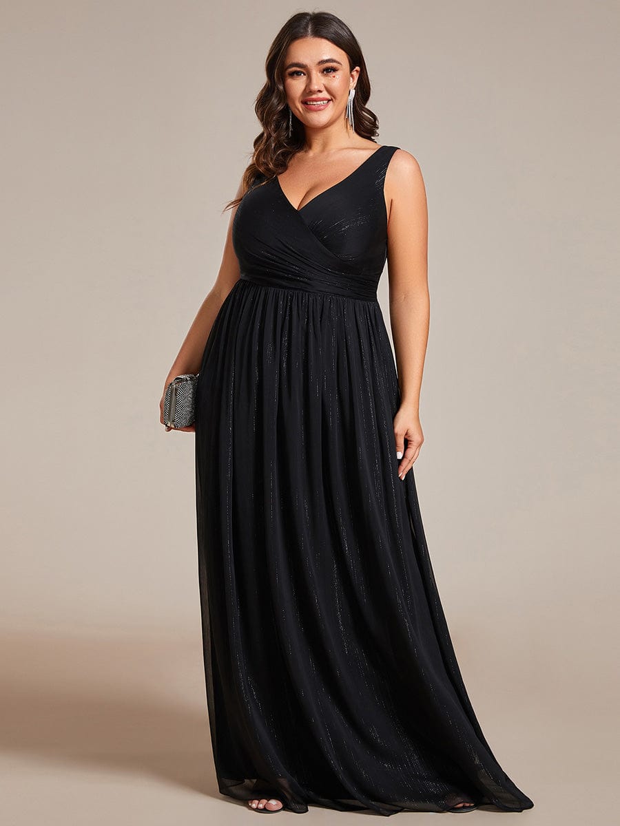 Plus Size V-Neck Sleeveless Evening Dresses with Delicate Glitter #color_Black