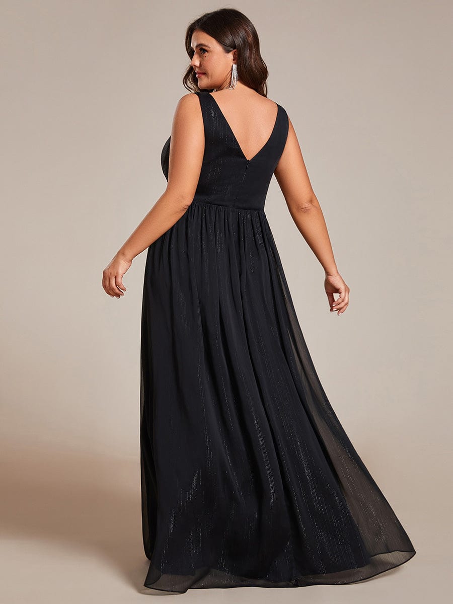 V-Neck Sleeveless Evening Dresses with Delicate Glitter #color_Black