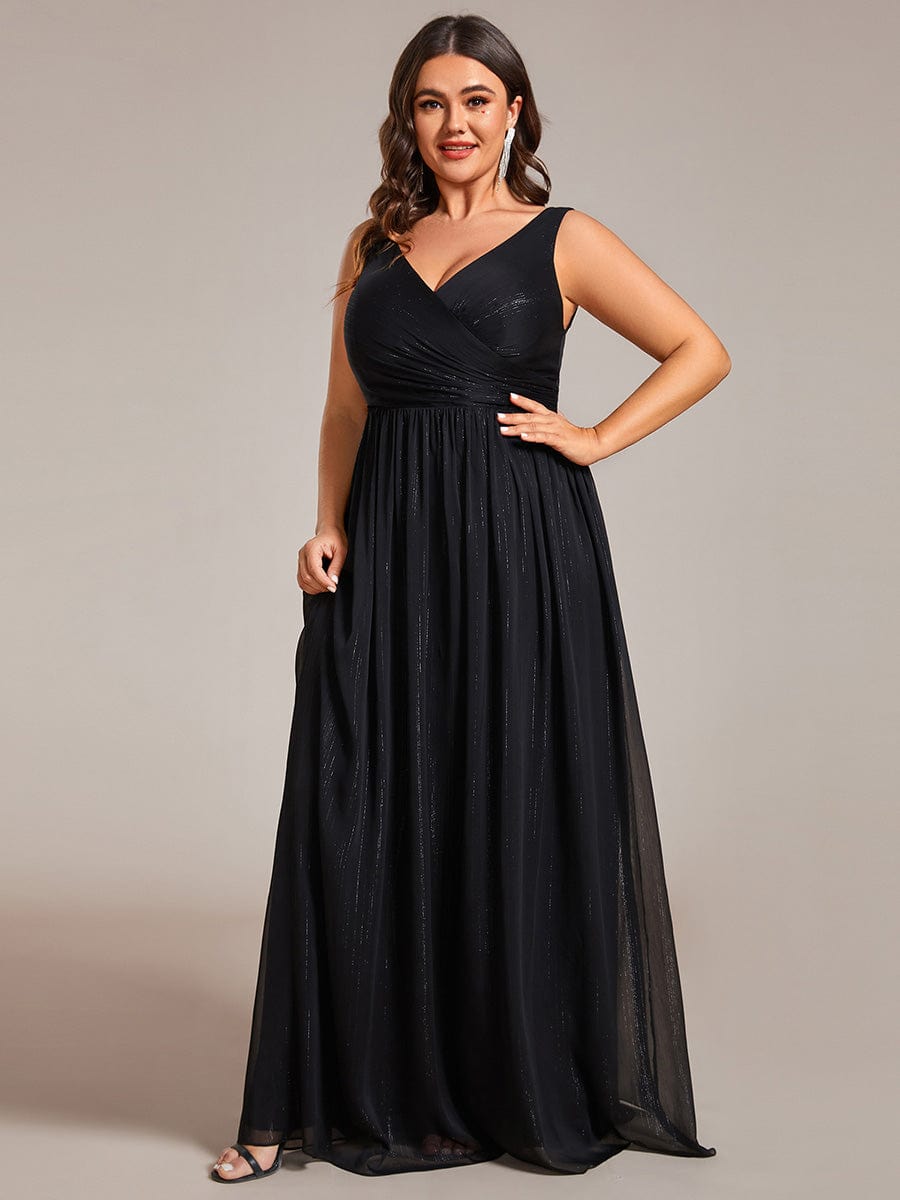 V-Neck Sleeveless Evening Dresses with Delicate Glitter #color_Black