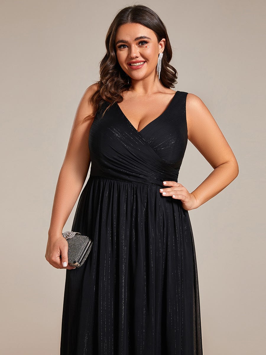 V-Neck Sleeveless Evening Dresses with Delicate Glitter #color_Black