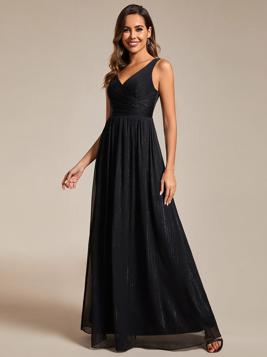 V-Neck Sleeveless Evening Dresses with Delicate Glitter #color_Black