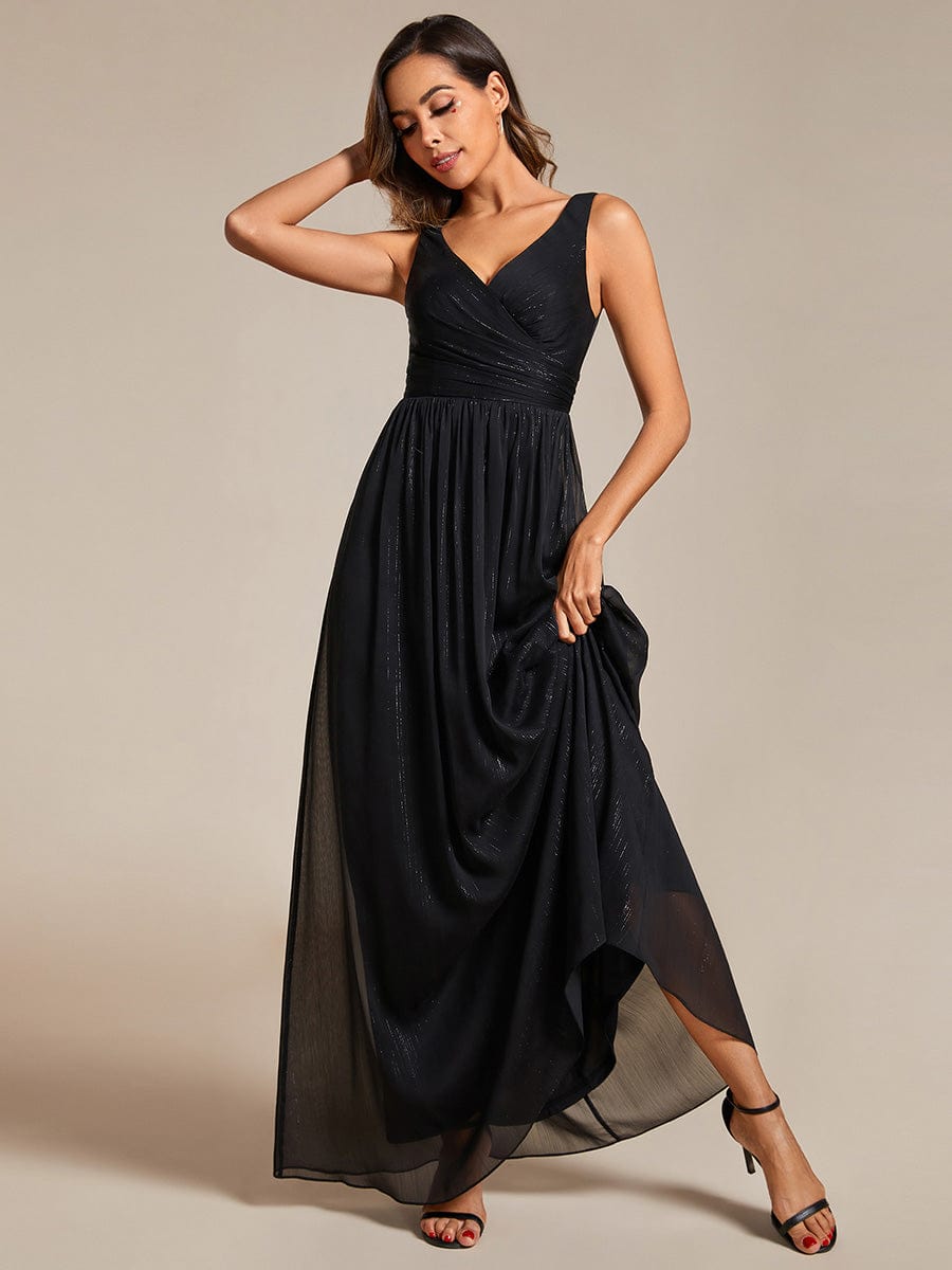 V-Neck Sleeveless Evening Dresses with Delicate Glitter #color_Black