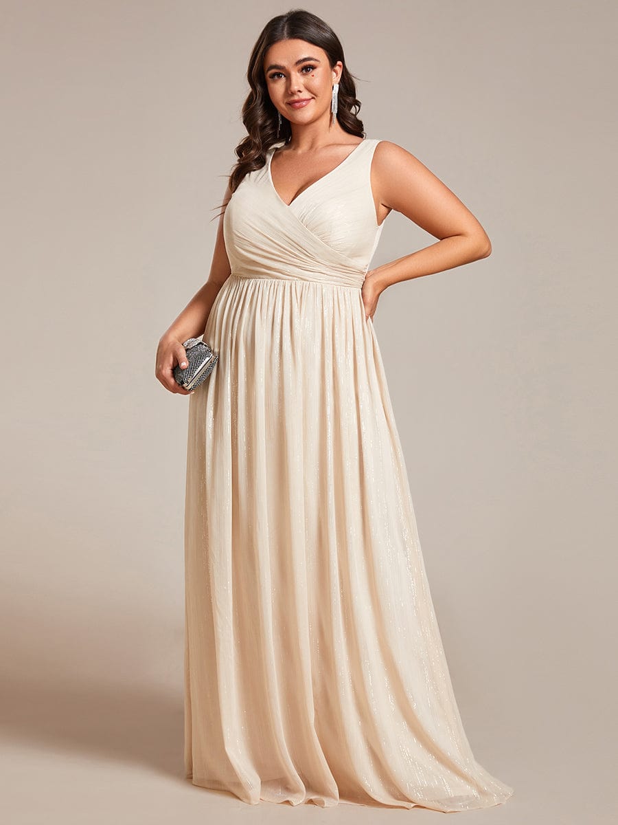 Plus Size V-Neck Sleeveless Evening Dresses with Delicate Glitter #color_Champagne