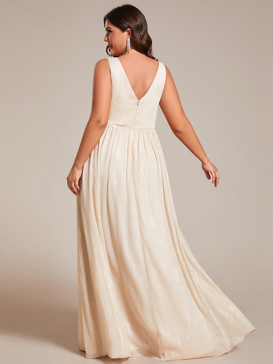 Plus Size V-Neck Sleeveless Evening Dresses with Delicate Glitter #color_Champagne
