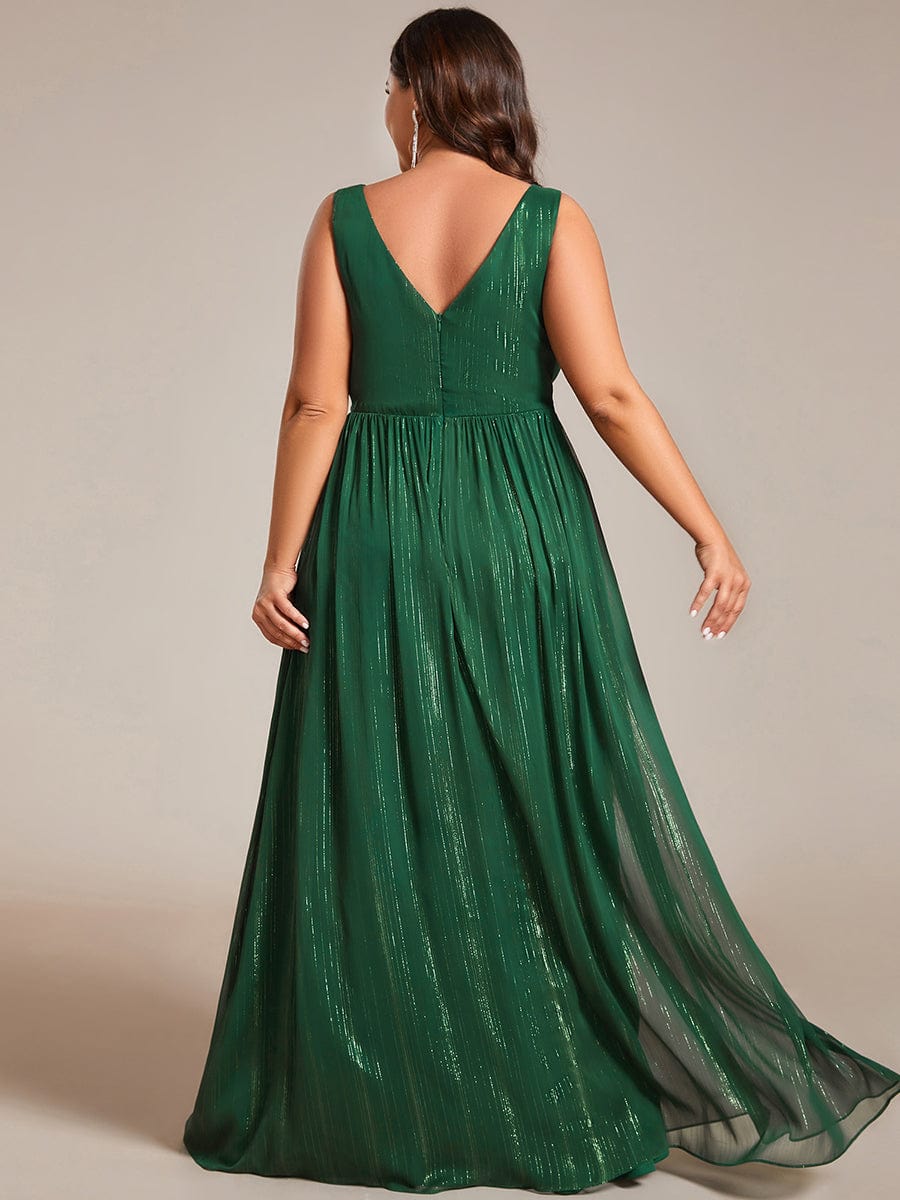 V-Neck Sleeveless Evening Dresses with Delicate Glitter #color_Dark Green