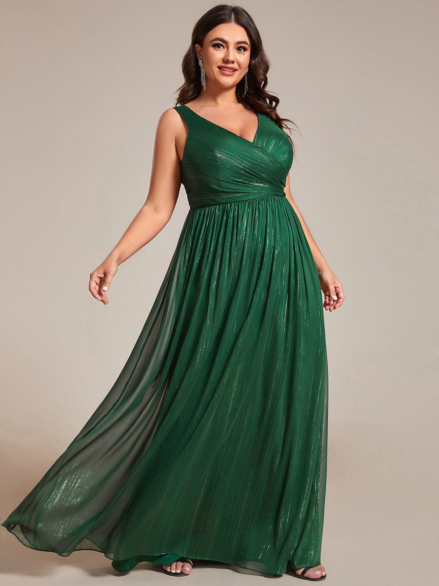 V-Neck Sleeveless Evening Dresses with Delicate Glitter #color_Dark Green