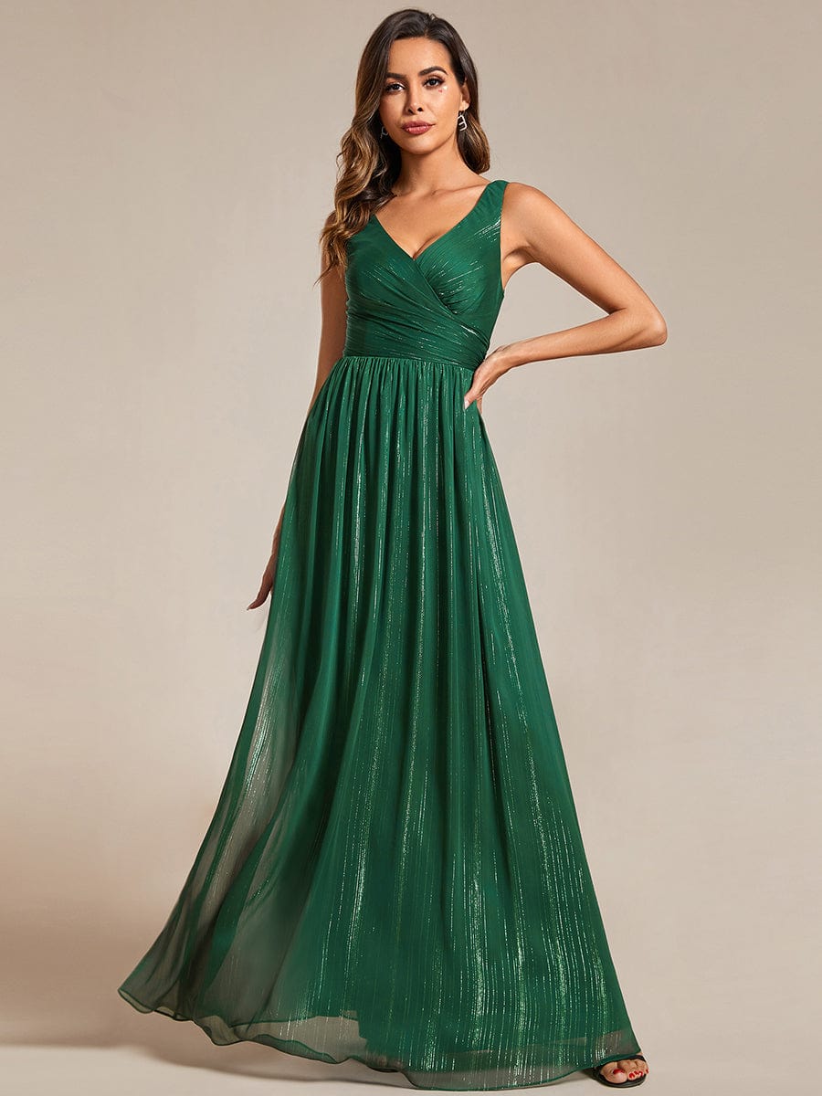 V-Neck Sleeveless Evening Dresses with Delicate Glitter #color_Dark Green