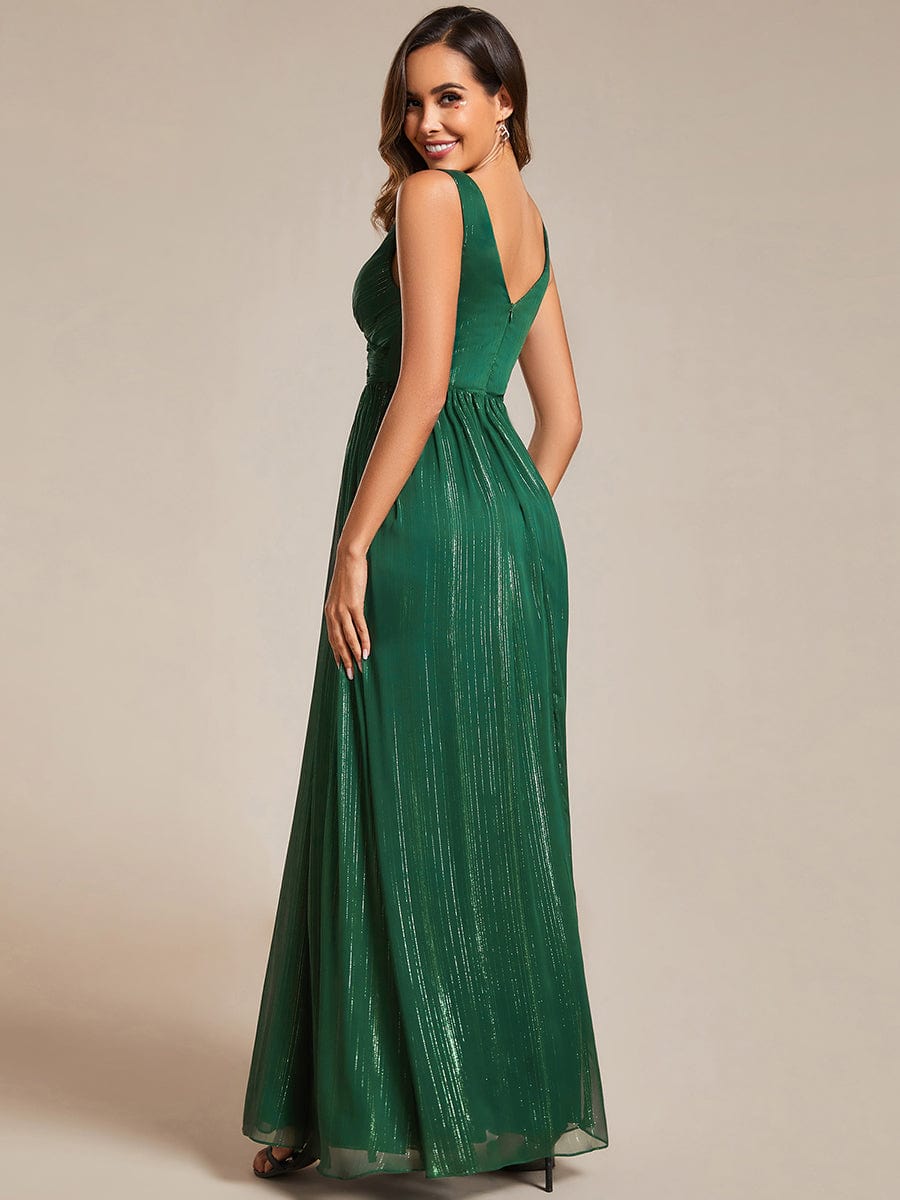 V-Neck Sleeveless Evening Dresses with Delicate Glitter #color_Dark Green