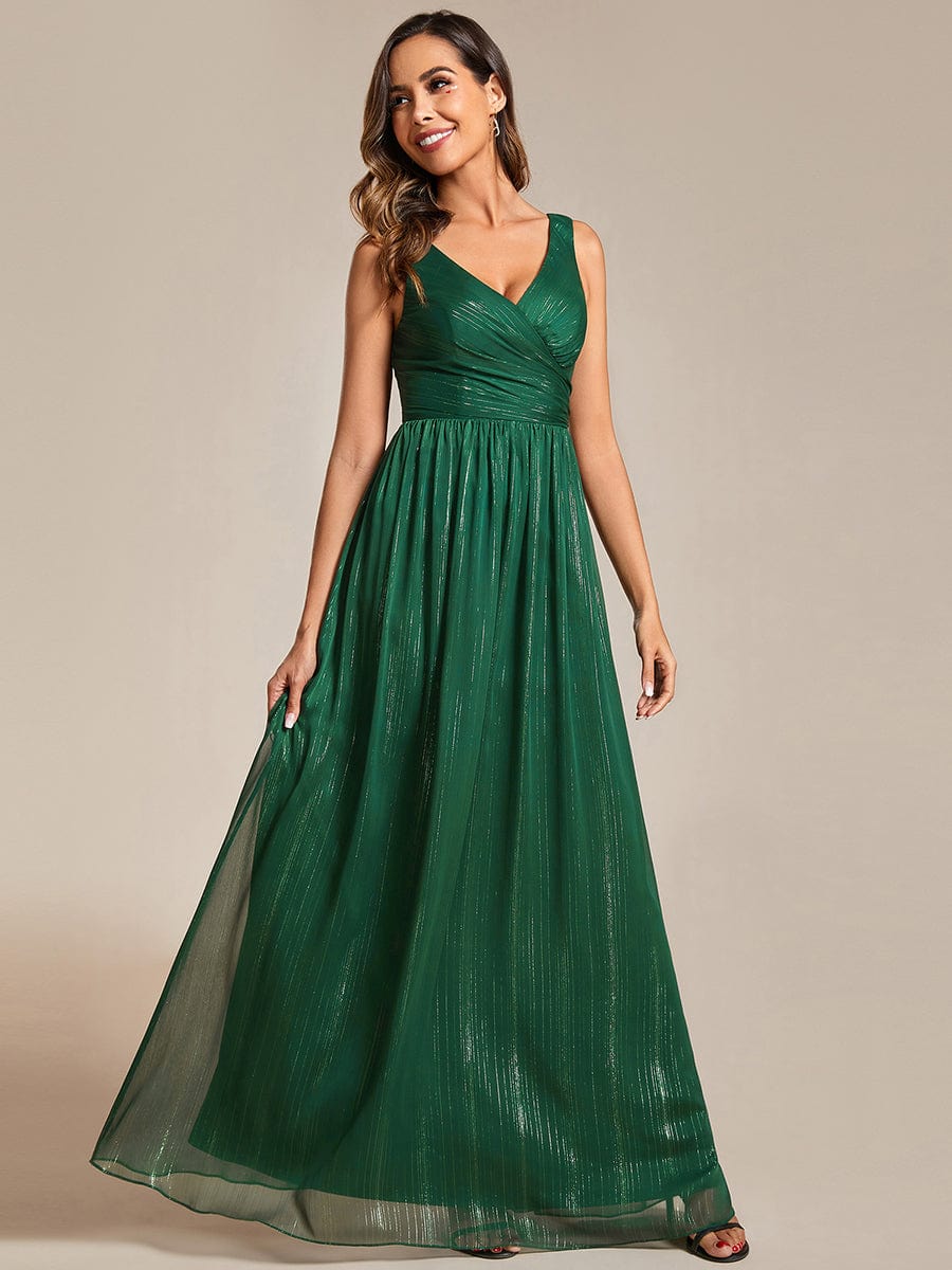 V-Neck Sleeveless Evening Dresses with Delicate Glitter #color_Dark Green