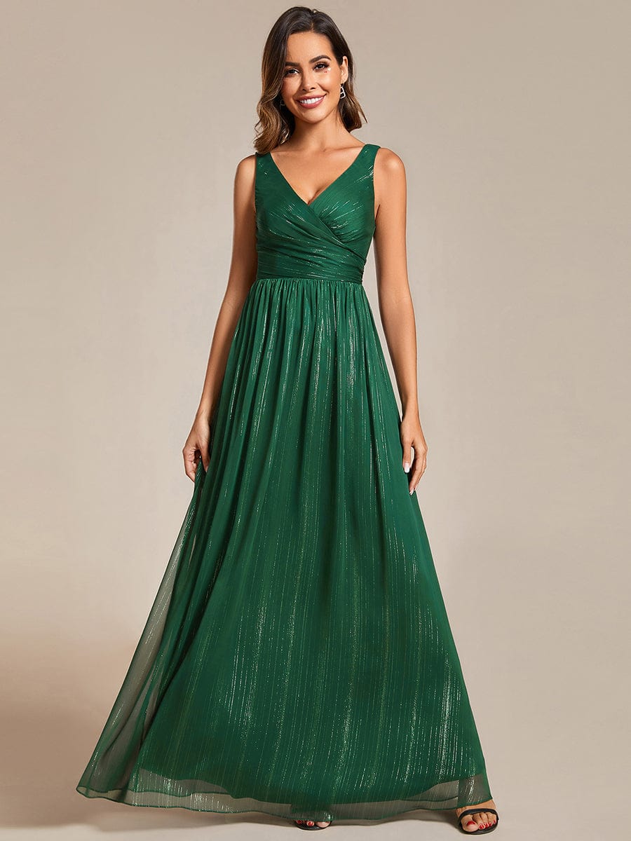 V-Neck Sleeveless Evening Dresses with Delicate Glitter #color_Dark Green
