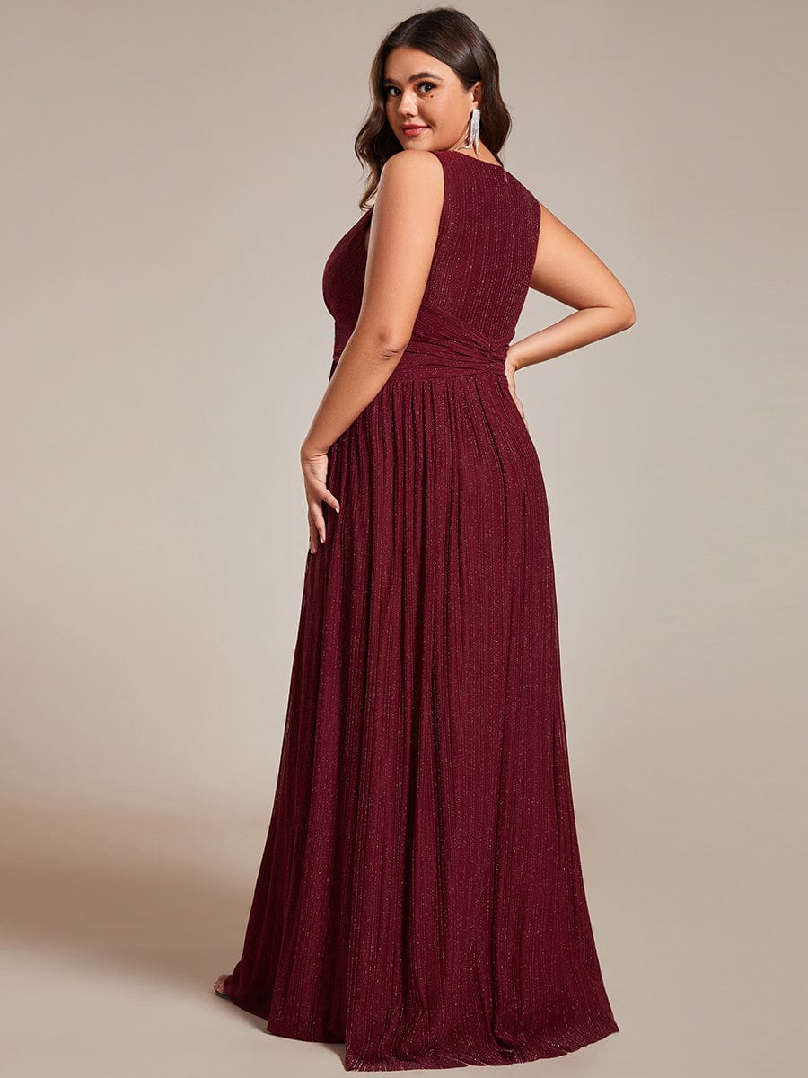 V-Neck Sleeveless A-Line Evening Dress with Subtle Glitter #color_Burgundy