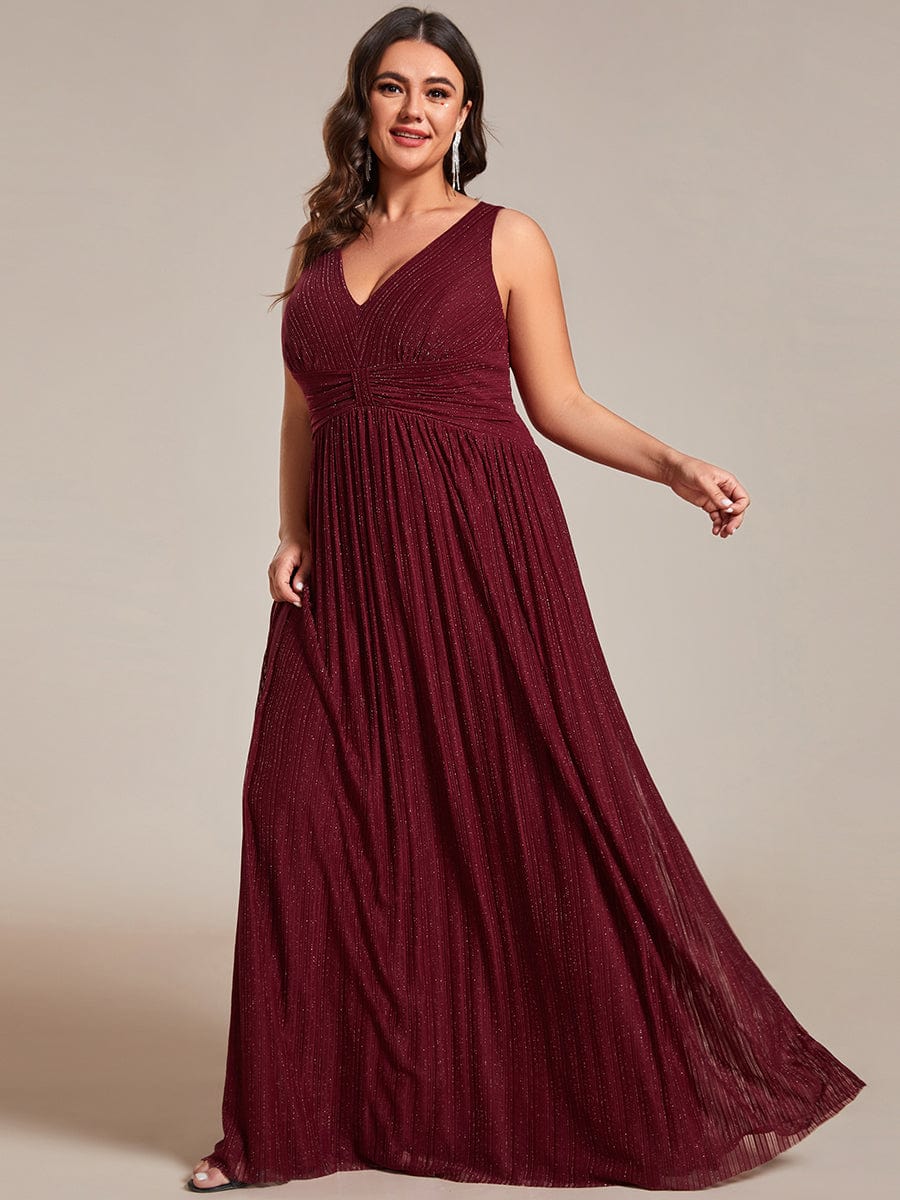 V-Neck Sleeveless A-Line Evening Dress with Subtle Glitter #color_Burgundy