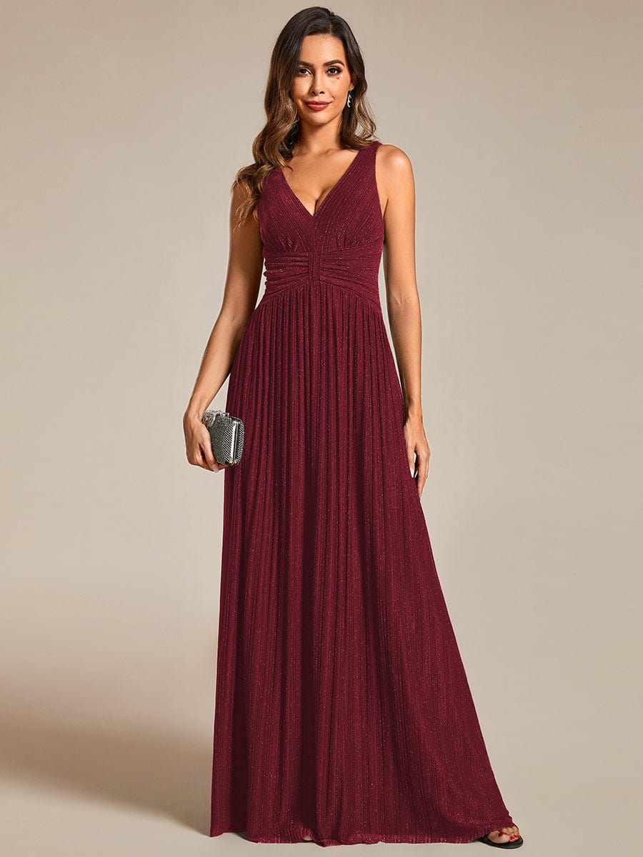 V-Neck Sleeveless A-Line Evening Dress with Subtle Glitter #color_Burgundy