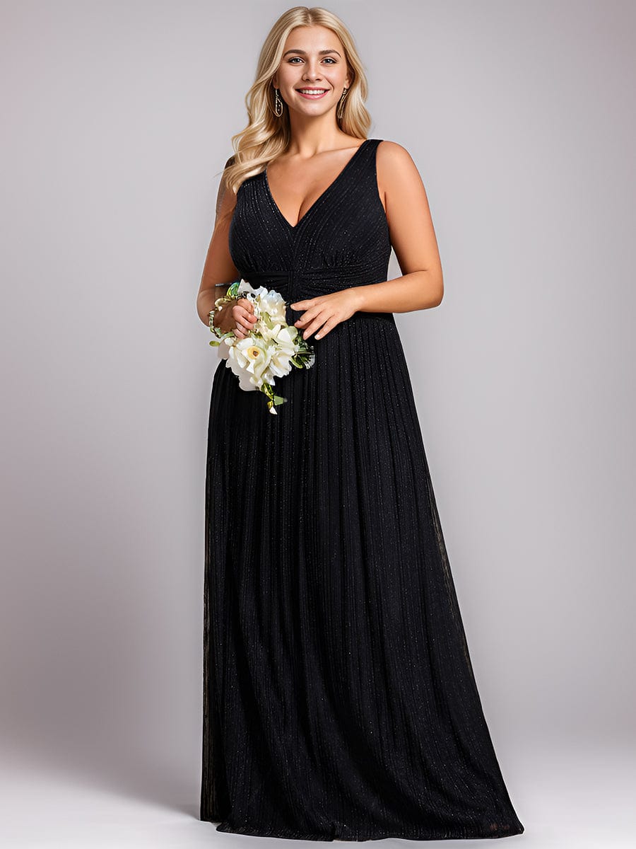 V-Neck Sleeveless A-Line Evening Dress with Subtle Glitter #color_Black