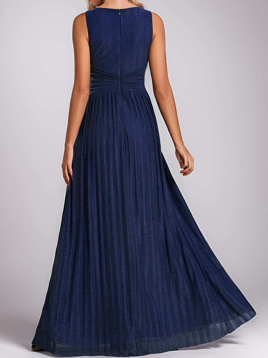 V-Neck Sleeveless A-Line Evening Dress with Subtle Glitter #color_Navy Blue