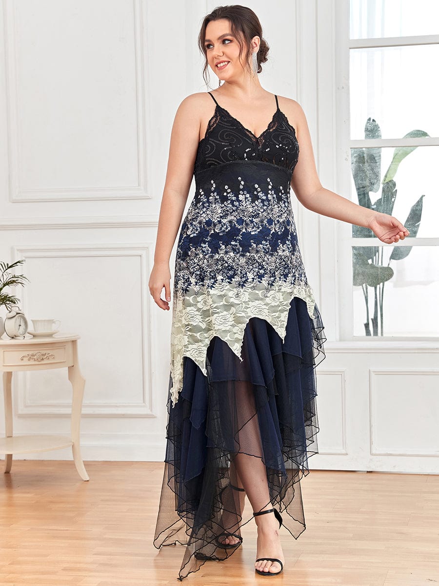 Sexy V Neck Irregular Hem Plus Size Prom Dresses #color_Navy Blue