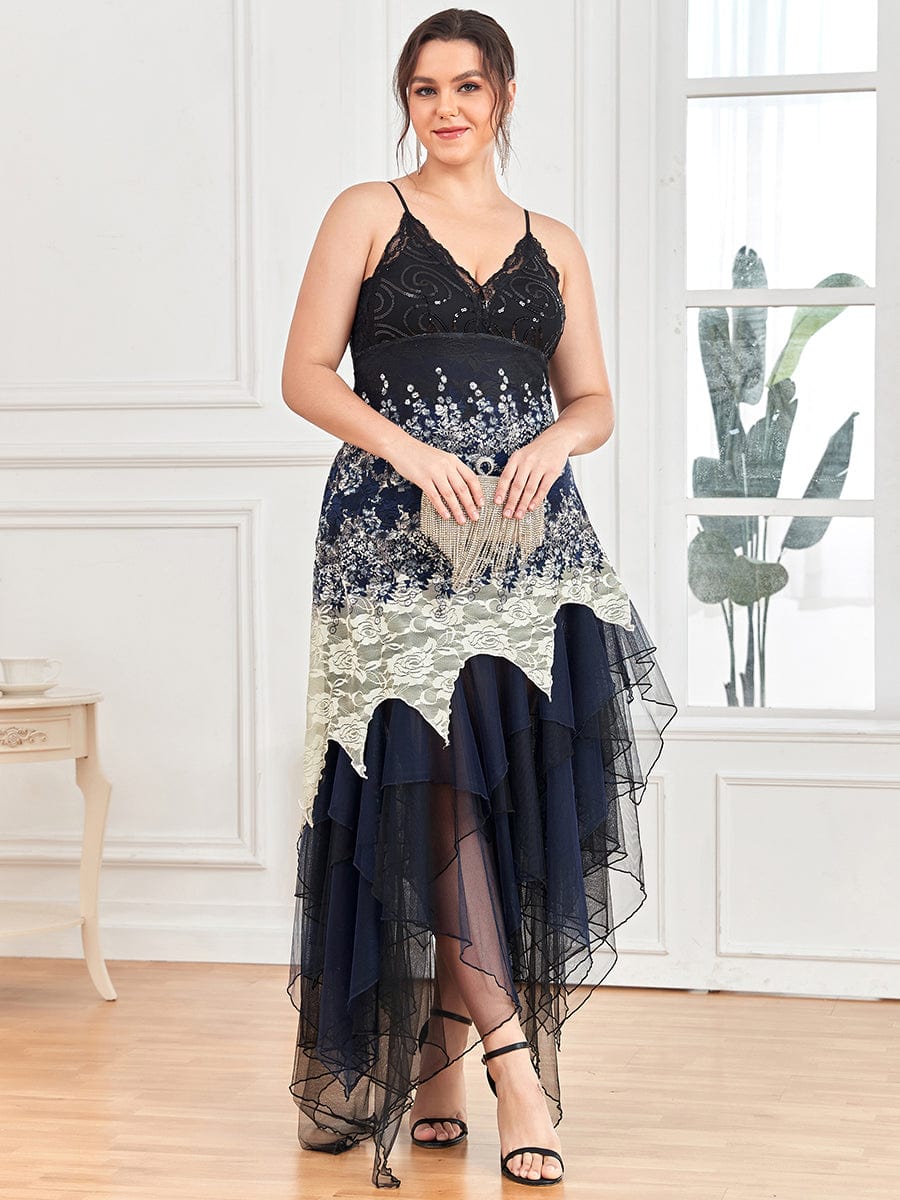 Sexy V Neck Irregular Hem Plus Size Prom Dresses #color_Navy Blue