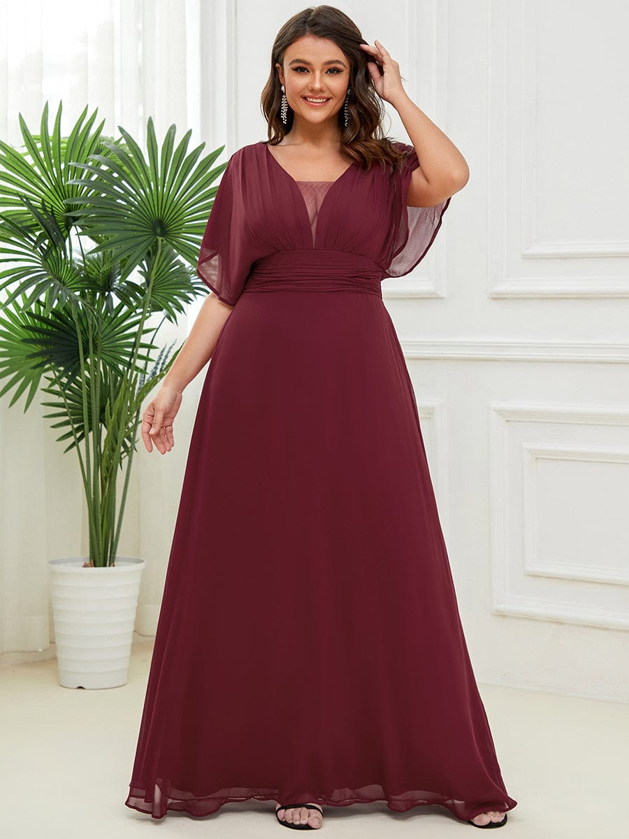 Women's A-Line Empire Waist Chiffon Evening Party Maxi Dress #color_Burgundy