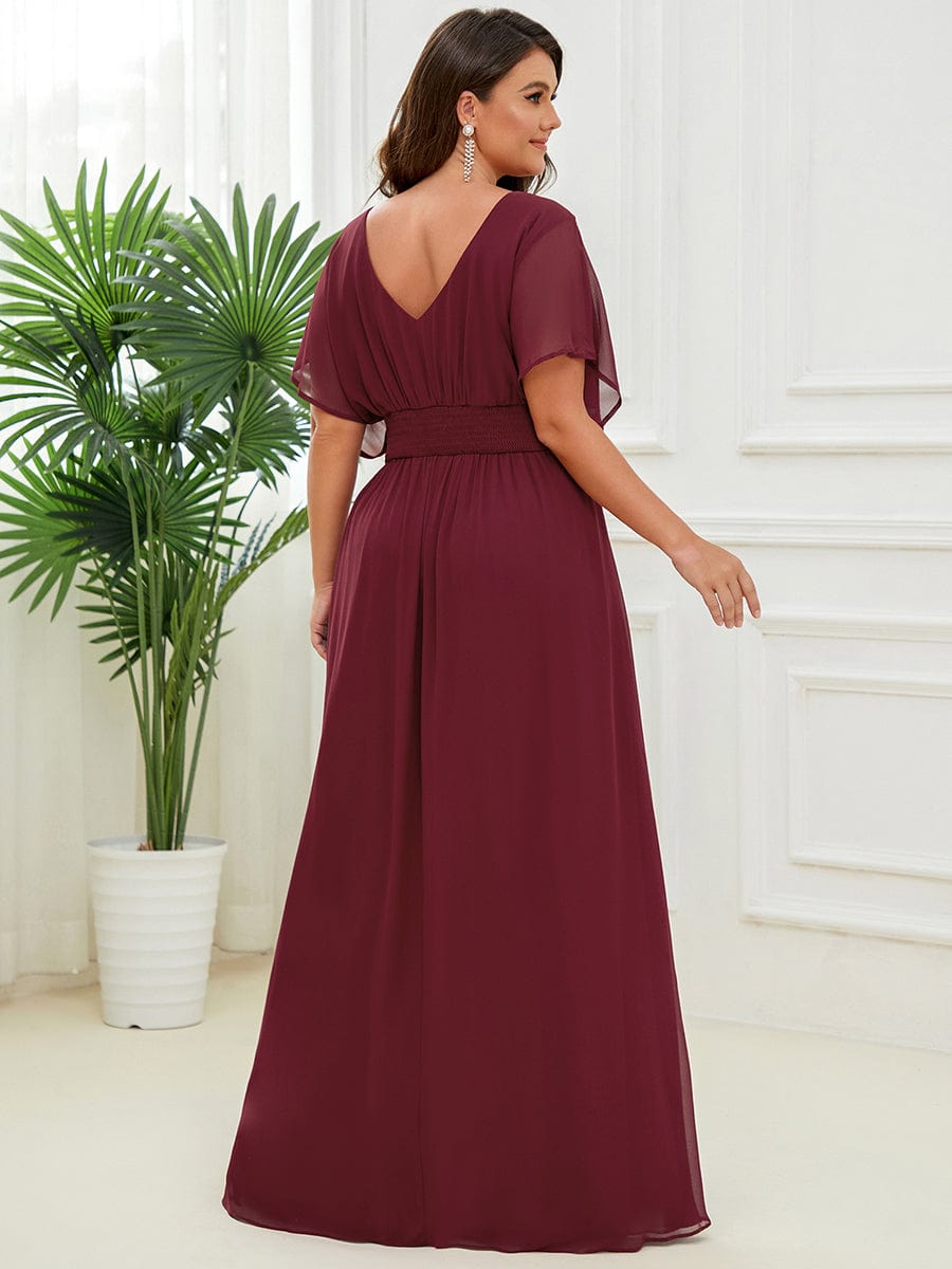 Women's A-Line Empire Waist Chiffon Evening Party Maxi Dress #color_Burgundy