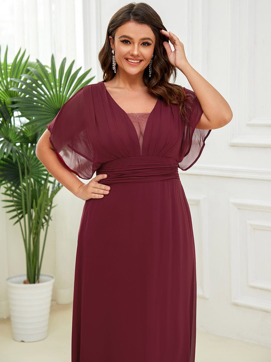 Women's A-Line Empire Waist Chiffon Evening Party Maxi Dress #color_Burgundy