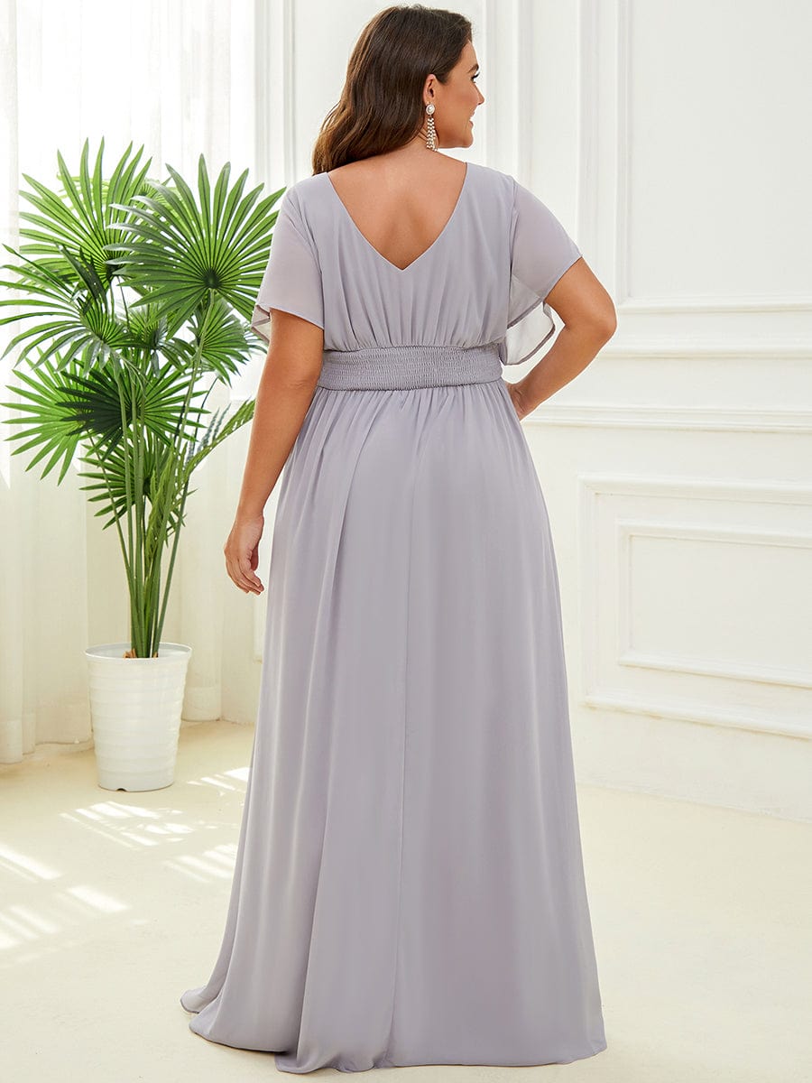 Women's A-Line Empire Waist Chiffon Evening Party Maxi Dress #color_Grey