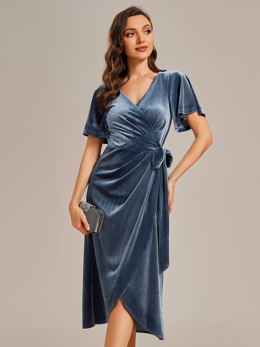 Flutter Sleeves V Neck Velvet Wedding Guest Dress Ever Pretty UK